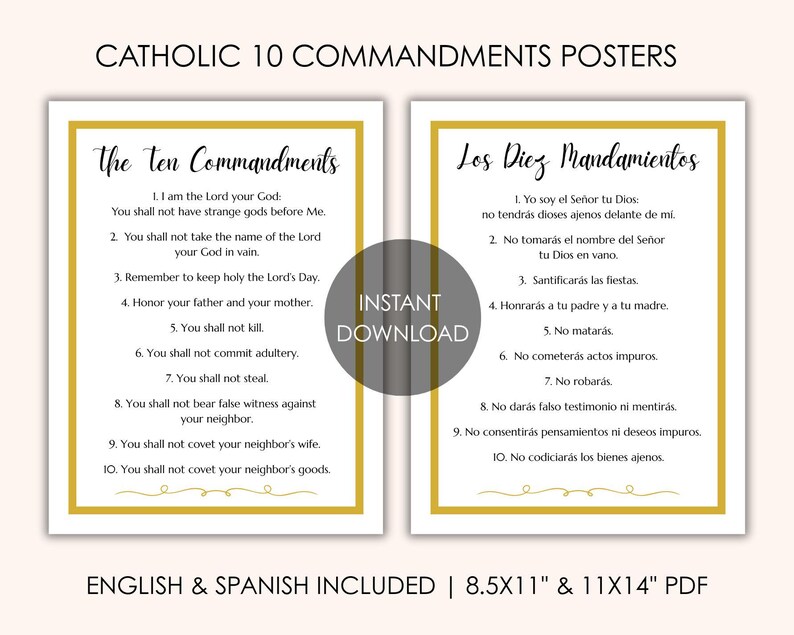 Catholic Ten Commandments Printable Wall Art | English + Spanish ...