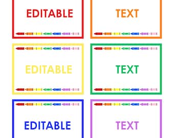 Editable Printable Crayon Name Tags and Labels | Classroom & Homeschool Organization | PowerPoint Instant Download