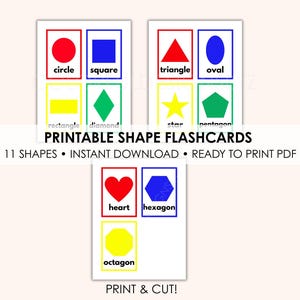 Shapes Flashcards Printable For Toddlers, Preschoolers | Early Learning | 11 Shape Cards | Classroom & Homeschool Use | PDF Download