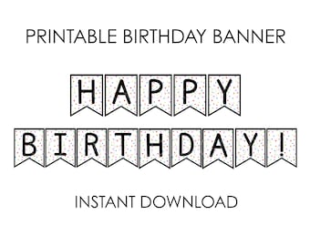 Happy Birthday Banner Printable – Colorful Polka Dot Party Bunting, DIY Birthday Decoration, Party Decor, Birthday Sign- PDF Download