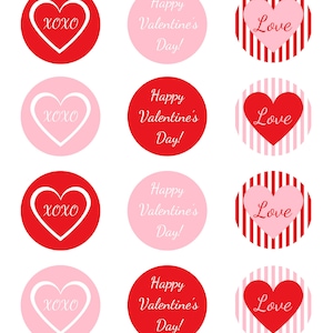 Cupcake Toppers | Valentine’s Day Printable | 2&quot; Red and Pink DIY Party Decorations | Valentine Classroom Party Decor | PDF Instant Download
