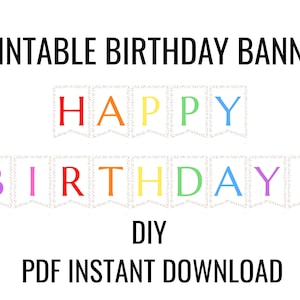 Happy Birthday Girlande zum Ausdrucken – Regenbogen & schwarze Schrift – Sofortiger Download – Party Dekoration – DIY Geburtstagsgirlande PDF