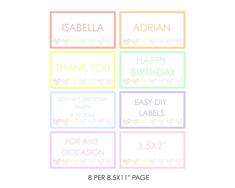 Editable Printable Labels , 8.5"x11" Customizable Labels Template, 8 ...