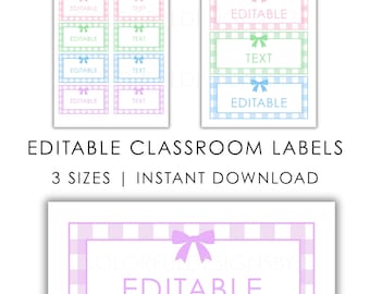 Editable Classroom Name Labels, Gingham Desk & Bin Labels Template