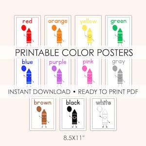 Printable Crayon Color Posters | 8.5&quot;x11&quot; Full Page Classroom Decor | 11 Colors | Instant Download PDF