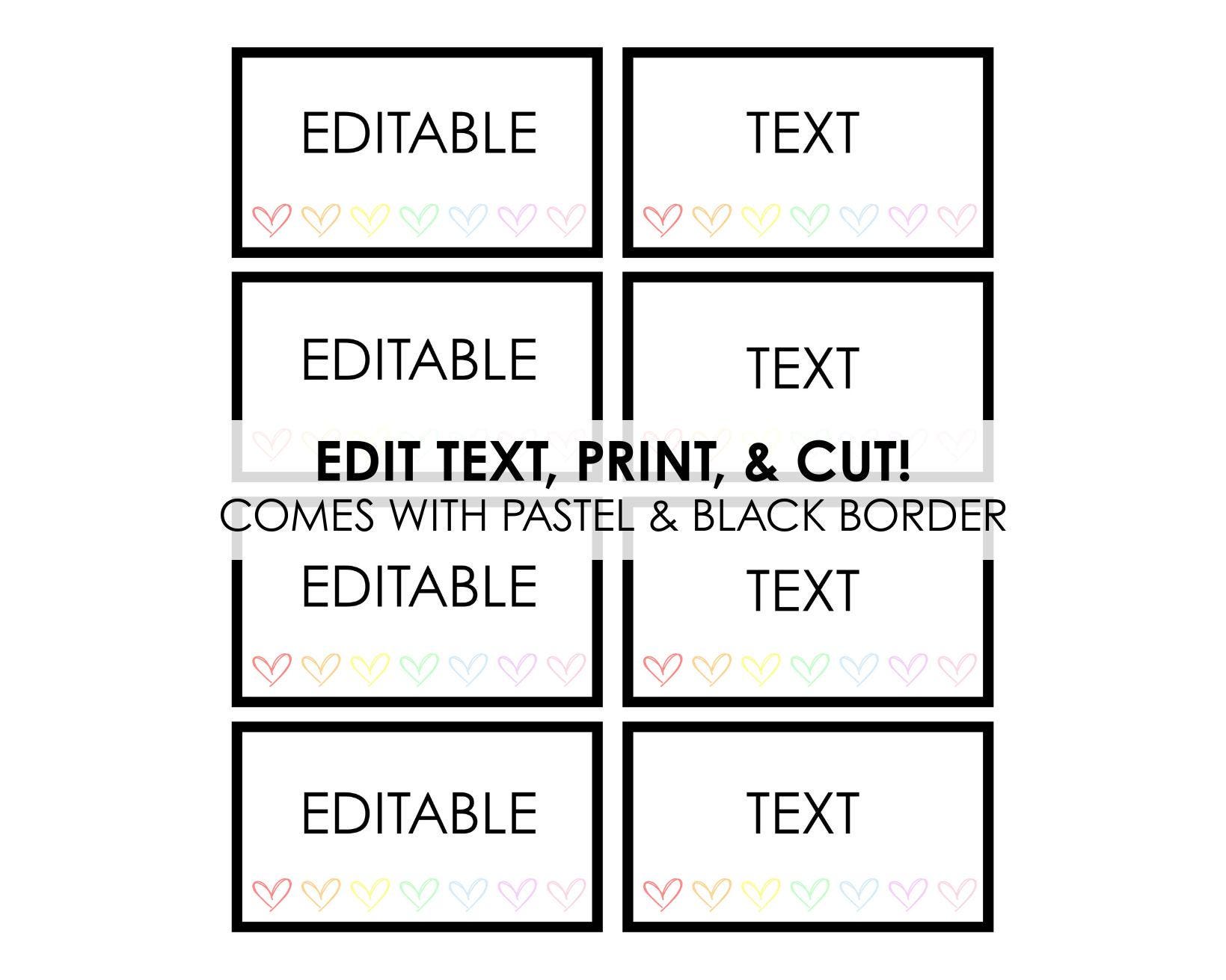 Editable Printable Labels , 8.5"x11" Customizable Labels Template, 8 ...