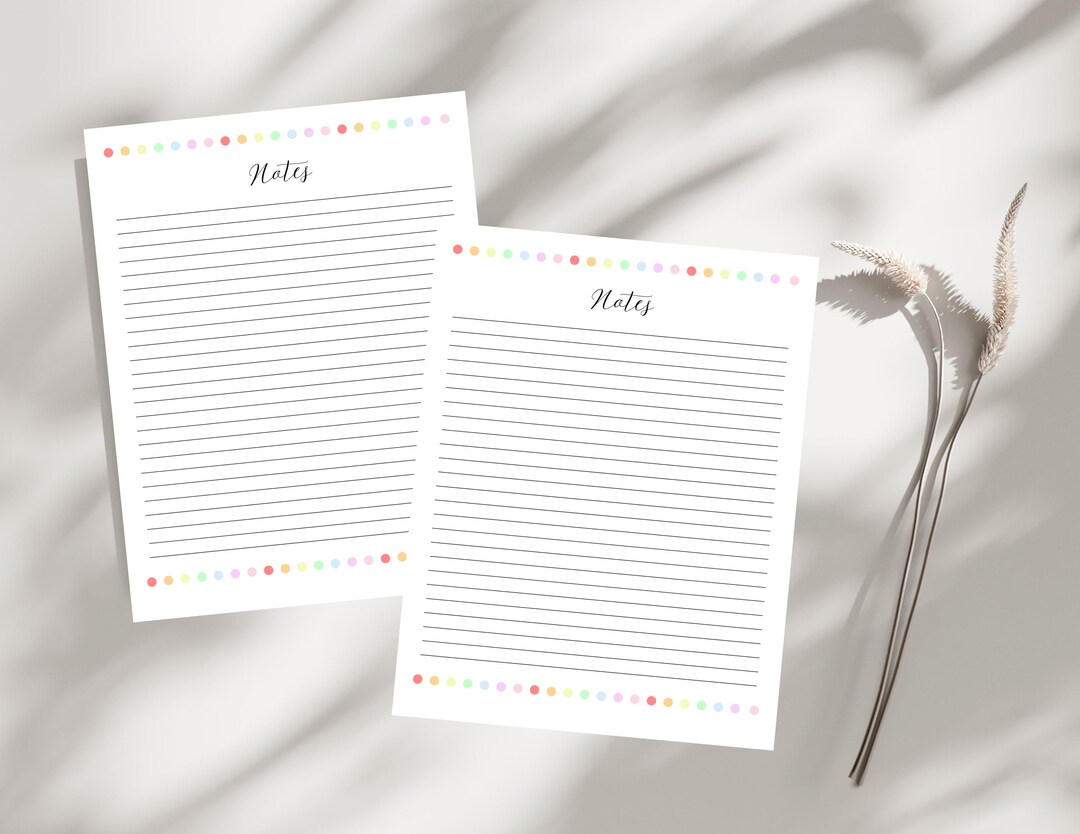 Pastel Notes Page - Printable Lined Paper - 8.5