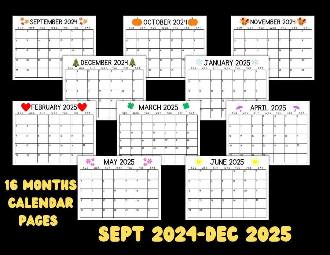 Printable 16 Months Calendar Pages for Kids, Parents, Teachers Sept ...