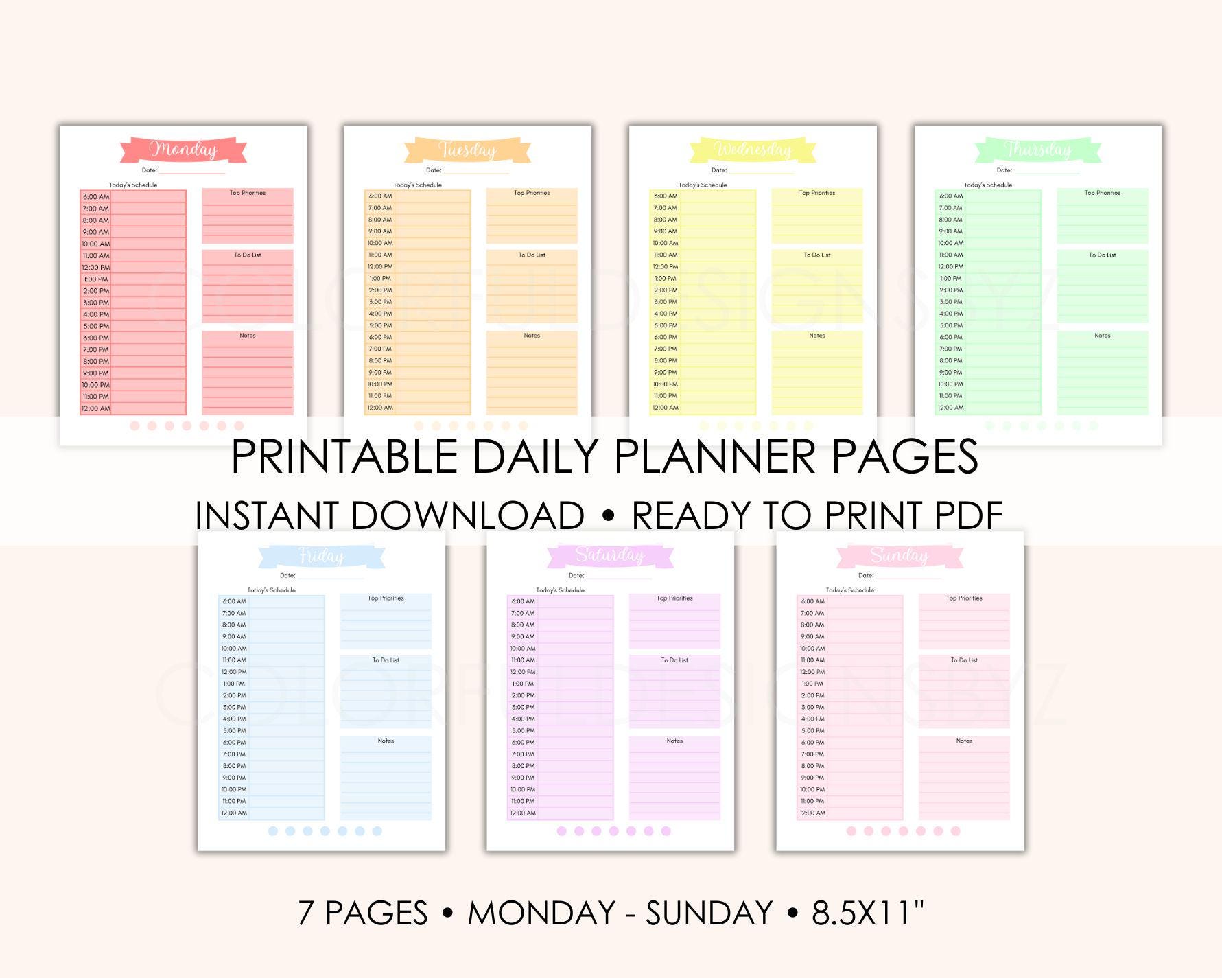 Pastel Daily Planner PDF, Printable Daily Schedule, 8.5"x11" Planner ...