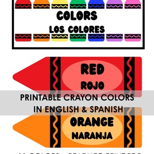 Flashcards de cores de giz de cera para impressão em inglês e espanhol | 11 cores | Recurso de aprendizagem bilíngue | PDF de decoração de sala de aula pronto para imprimir