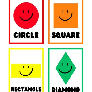 Smileys Flaschards de forme imprimable | Apprentissage précoce | Formes arc-en-ciel | Présentoir de classe coloré | 11 cartes | Téléchargement instantané PDF