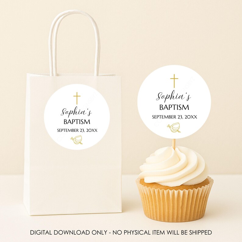 Personalized Baptism Printable Tags – 2 Inch Round Stickers – Catholic ...