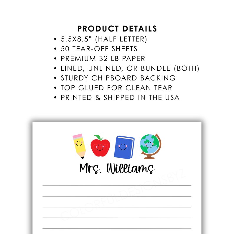 Personalized Teacher Notepad Custom Name Lined or Unlined Gift - Etsy