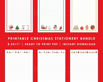 Christmas Printable Stationery Bundle | Holiday Writing Paper | Lined & Unlined Letter Paper | Instant Download PDF | 8.5x11 Journal Pages