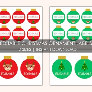 Editable Christmas Ornament Labels | Printable Reindeer + Tree Gift Tags | Red & Green Holiday Name Tag | PDF + PowerPoint | Classroom Decor