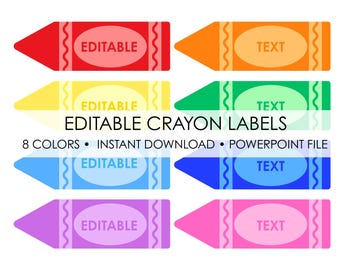 Editable Crayon Labels | Classroom Name Tags, Kids Organization, Back to School Printable | Digital Download | Editable Text PowerPoint