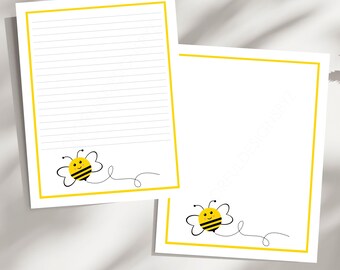 Bee Printable Stationery | Cute Lined & Unlined Writing Paper | Letter Paper | Teacher Classroom Stationery Pages | 8.5x11 PDF Download