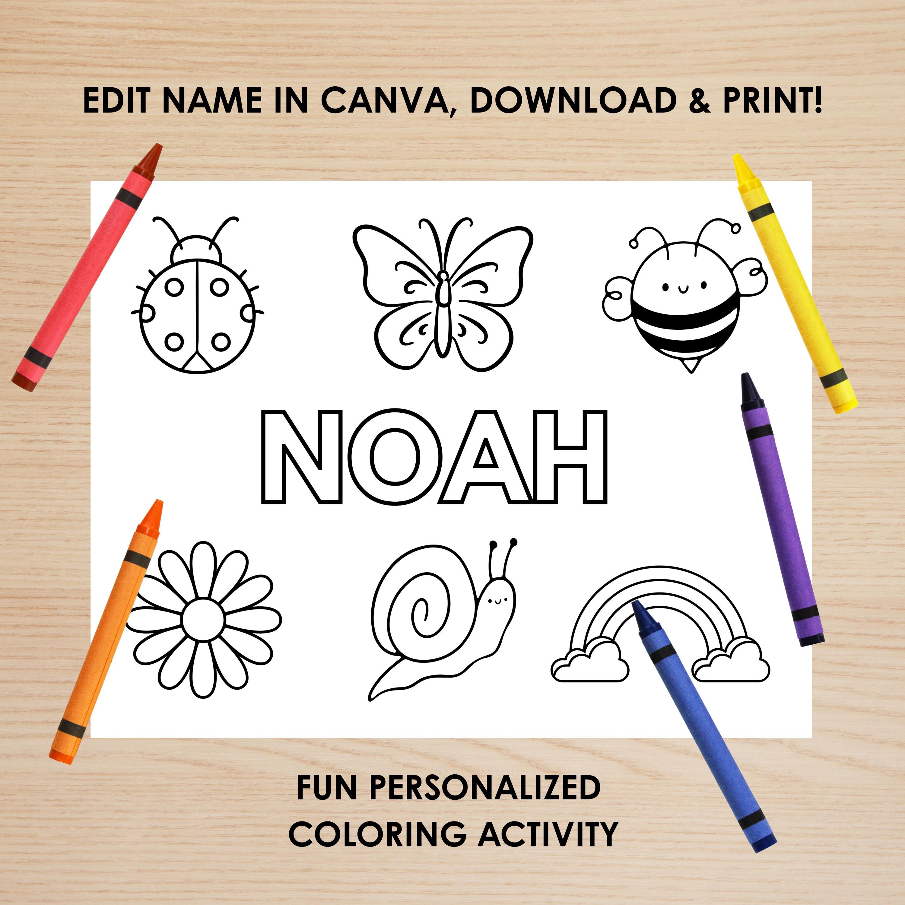 Spring Name Coloring Page for Kids | Editable Canva Printable - Etsy