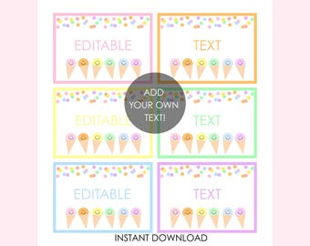 Etiquetas editables para helados: etiquetas para el aula de verano, etiquetas para fiestas o pegatinas - PowerPoint y PDF - 6 por página, 8,9 x 6,35 cm