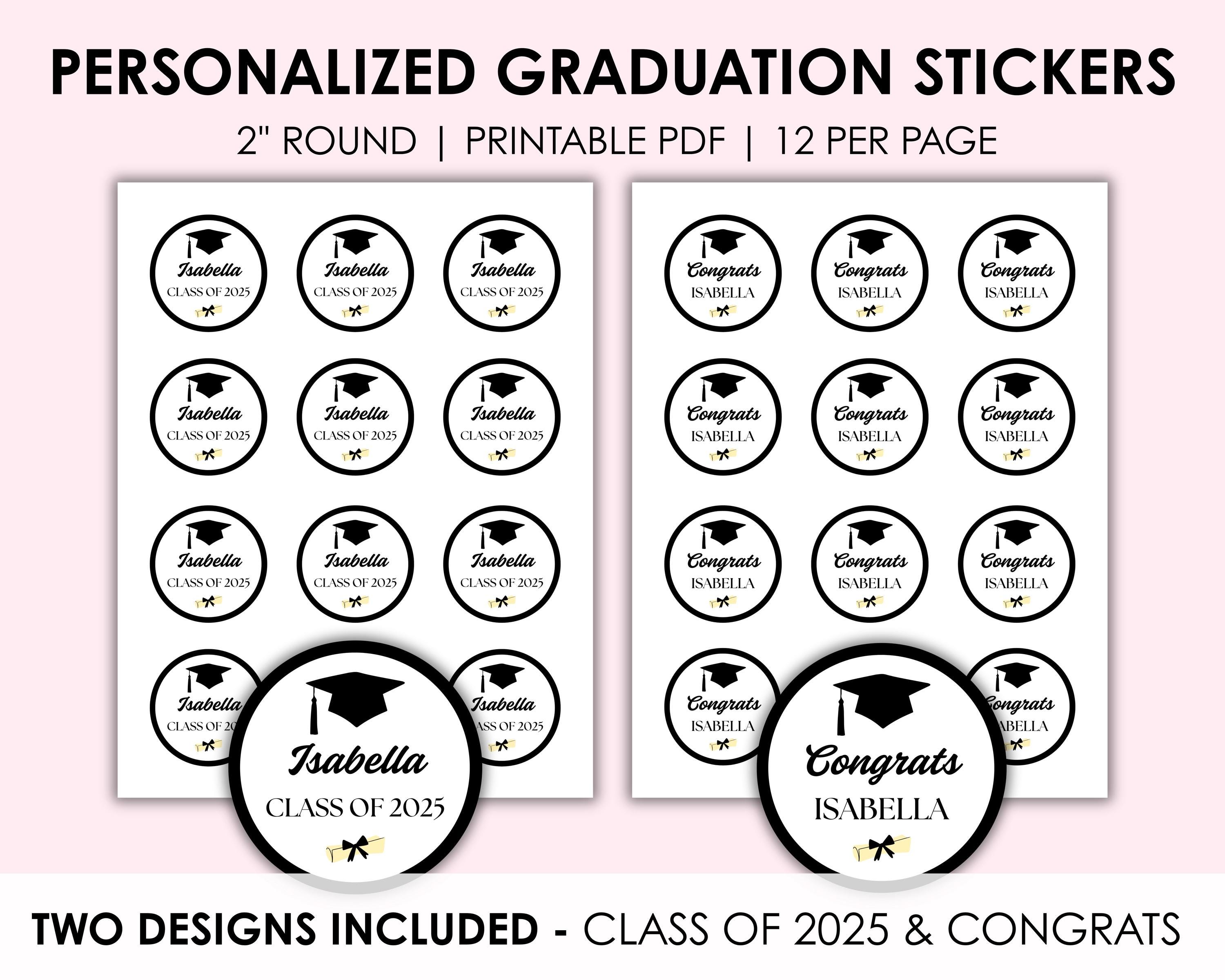 Personalized Graduation Stickers – Class of 2025 & Congrats | Custom School Colors | 2" Round Favor Stickers PDF | Printable Grad Labels