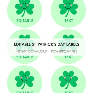 Editable St. Patrick’s Day Clover Labels - 3" Round Name Tags - Instant Download PowerPoint Template