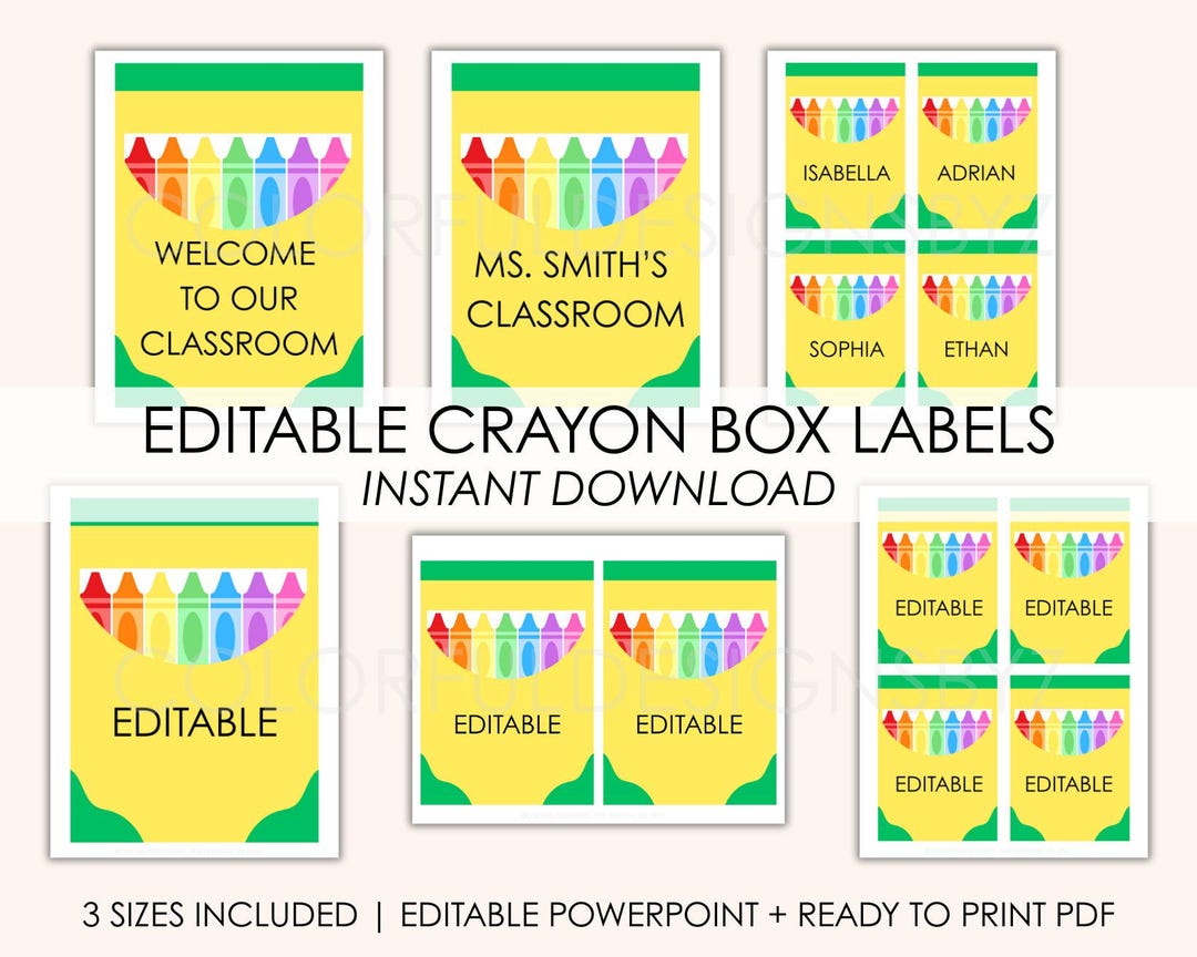 Editable Crayon Box Labels – 3 Sizes – Printable Name Tags, Classroom ...