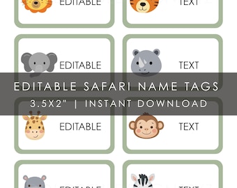Safari Animal Editable Name Labels | Classroom Desk Name Tags | PowerPoint Template | Printable PDF | Zoo Theme | 3.5x2 Labels