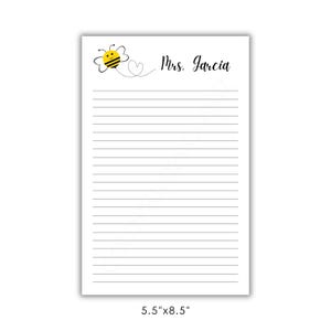 Personalized Teacher Notepad – Custom Bee Stationery Gift