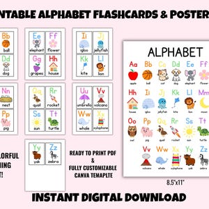A to Z Alphabet Flashcards & Poster Bundle | Printable ABC Cards + Editable Canva Template | Classroom Decor | Preschool Homeschool PDF