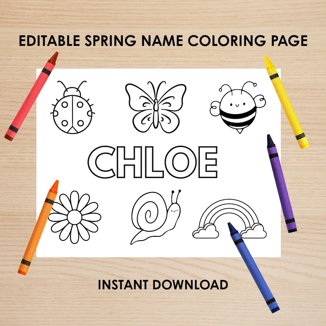 Spring Name Coloring Page for Kids | Editable Canva Printable - Etsy