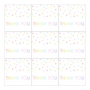 Bewerkbaar en klaar om af te drukken bedankkaartjes, pastelkleurige en zwarte tekst, sjabloon DIY-labels, 2,5 x 2,5 inch, direct downloaden