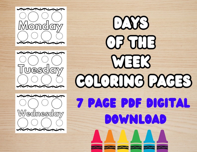 Printable 7 Days of the Week Coloring Pages for Toddlers and Kids, 7 ...