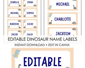 Dinosaur Classroom Name Tags | Printable, Editable Template (PDF ...