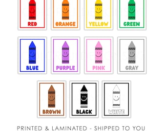 Laminated Color Posters Set, Preschool Crayon Classroom Decor, Toddler Colors Chart, Printed Educational Wall Art, Early Learning