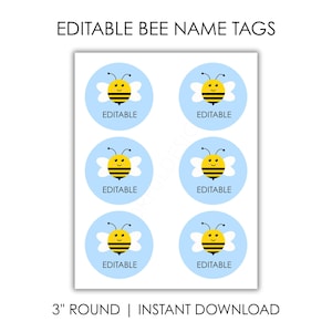Bee Theme Editable Name Tags, Classroom Labels 3 Inch Circles
