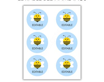 Bee Theme Editable Name Tags, Classroom Labels 3 Inch Circles