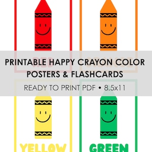 Crayon Color Posters & Flashcards | Printable Preschool Classroom Decor | Kids Learning Colors Chart | 11 Colors | 8.5"x11" PDF Download