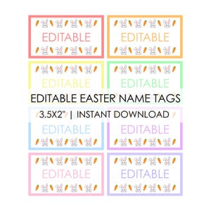 Plantilla editable de etiquetas de conejito de Pascua y zanahoria, 3.5" x 2", etiquetas imprimibles, colores pastel, descarga instantánea para PowerPoint