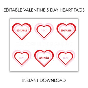 Editable Valentine’s Day Hearts Printable | Red & Pink Hearts | Editable Text PowerPoint | DIY Valentines, Decor, Tags Template Download