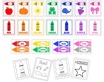Learning Colors Printable Bundle | Color Posters, Flashcards, Coloring Pages | Crayon Theme Decor | Preschool PDF Instant Download