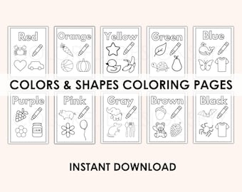 Coloring Pages Printable | 10 Color Words + 11 Shapes | Fun And Educational | Early Learning | Preschool Activity | 8.5x11” PDF Download