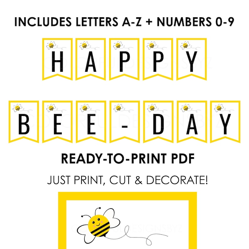 Bee Birthday Banner Printable | Happy Bee-day Letter Banner - Etsy