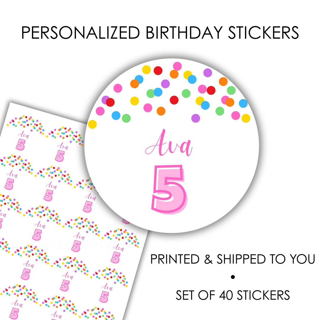 Age Sticker Labels Personalized Kids Birthday Party Stickers, Set of 40, Rainbow Custom ...