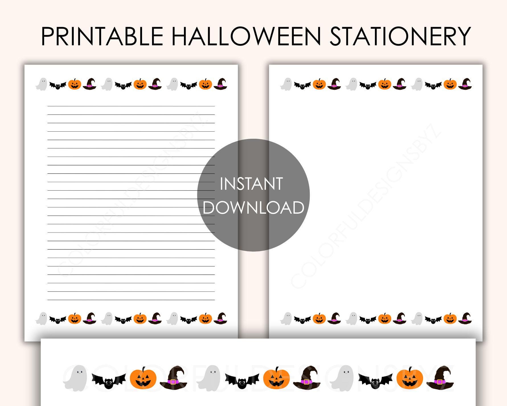 Halloween Stationery Printable Set, Lined & Unlined Writing Paper, Cute ...