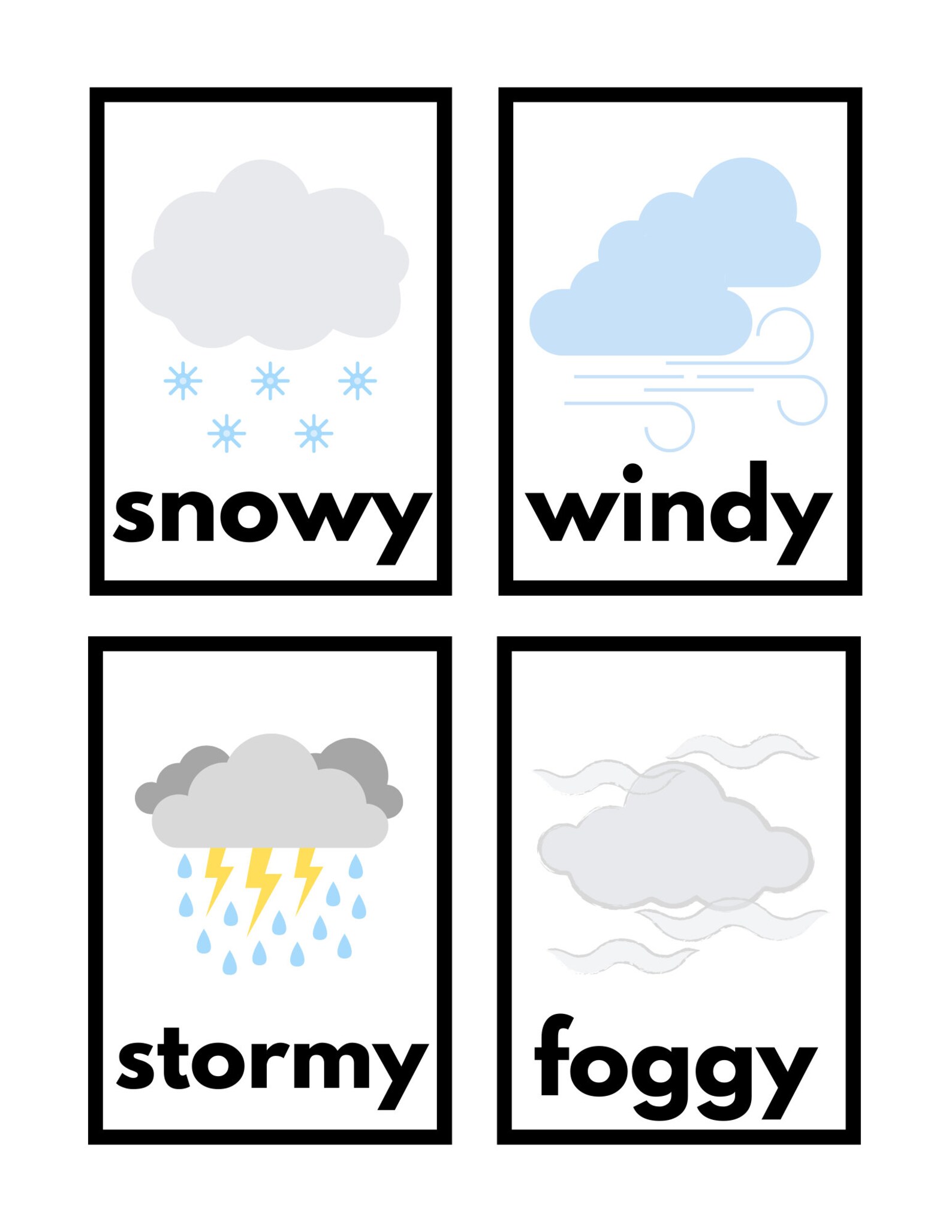 Weather Flashcards Printable Preschool Kindergarten Learning