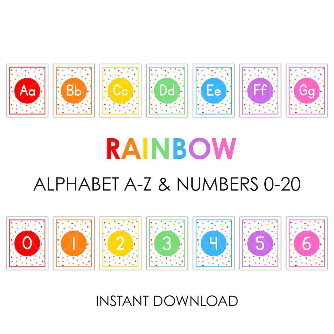 Alphabet & Numbers 0–20 Posters | Rainbow Classroom Decor | Printable ...