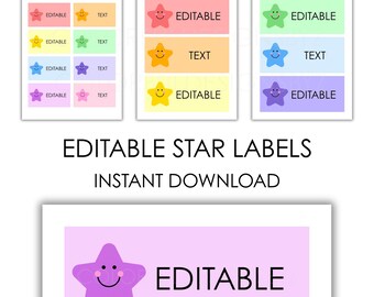 Editable Star Name Tags, Desk Labels for Students, PowerPoint Template, Printable Classroom Labels, Smiley Pastel Star – Instant Download