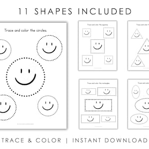Preschool Shapes Workbook Printable | Trace and Color Shapes Worksheets | Shape Recognition Activities | Pre K Kindergarten Homeschool PDF