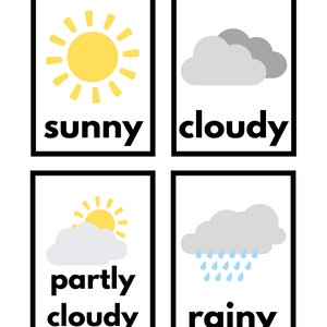 Flashcards météo imprimables | Apprentissage du préscolaire et de la maternelle | Activité du temps du cercle | Présentoir pour salle de classe/école à la maison | Téléchargement PDF