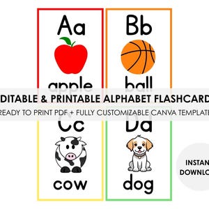 Cartes alphabétiques de l'alphabet - PDF imprimable et modèle Canva entièrement modifiable